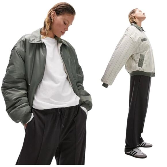 Topshop Jackets & Blazers - TopShop Reversible Bomber Jacket In Khaki Green Size Medium NWOT $136 MSRP